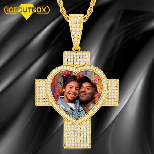 ICEOUTBOX 2020 Trend Cross Custom Photo Memory Medallions Solid Pendant Personalized Cubic Zircon Chains Mens Hip Hop Jewelry
