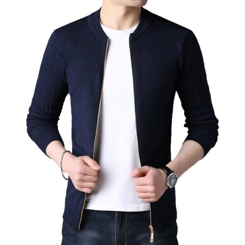 2020 Cardigan Autumn Winter Knitted Cardigan for Men Sweater Slim Fit Sweaters Men Coat Pure Color Jacket Cardigan