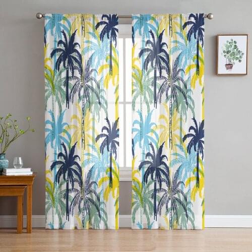 Coconut Tree Tropical Plant Sheer Curtains for Living Room Modern Voile Curtain Bedroom Tulle Curtains Window Drapes Decor