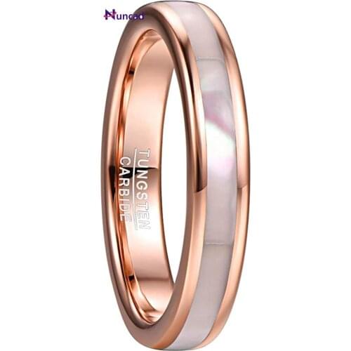 Tungsten Carbide Ring Womens Rose Gold Tungsten Steel Ring with Mother of Pearl Shell Comfort Fit Size 5-10