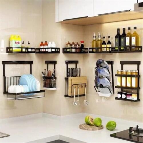 Kitchen Organizer Stainless Steel Knife Bowl Dish Drain Storage Rack Black Wall Shelf