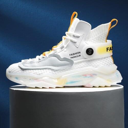 New men sneakers shoes fashion casual sports elastic running summer mesh flying high-top socks walking large size mens shoes