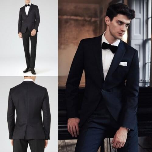 Wedding Grooms Men Tuxedos Custom Made Peaked Lapel Blazer Handsome 2 Pieces Set Party Groomsmen Smart Casual Wear