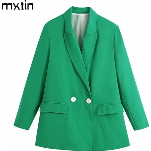 MXTIN 2021 Women Spring Fashion Double Breasted Solid Blazers And Jackets Vintage Lapel Collar Office Lady Female Blazer Coat