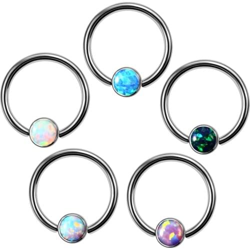 NEW 1PC Titanium with Opal Stone Captive Bead Closer Nose Ring Ear Cartilage Tragus Piercing Labret Ring Sexy Women Jewelry