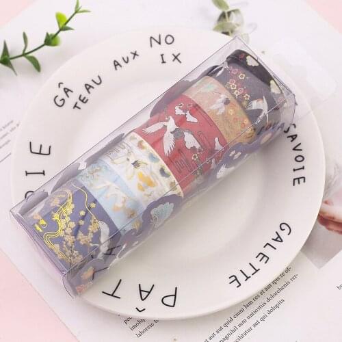 New Gold Gilded Brocade Leisure Cloud And Crane 8 Rolls And Paper Gift Box Tape