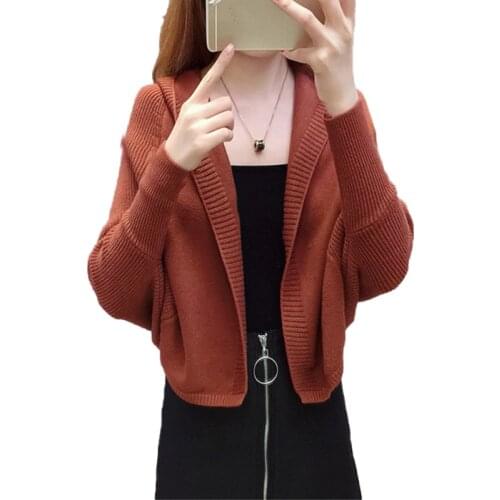 2021 Autumn New Short Sweater Coat Korean Fashion Loose Bat Hooded Knitted Long-Sleeve Cardigan For Women Casual Jacket Tops