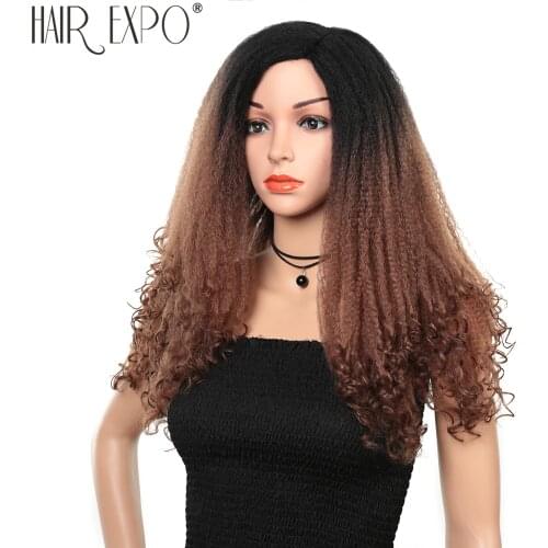 22inch Kinky Curly Synthetic Wig For Black Women 180% Density Glueless Omber Daily Makeup Hair New Fashion Wigs Hair Expo City