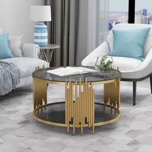 Luxury black glass double round stainless steel coffee table furniture