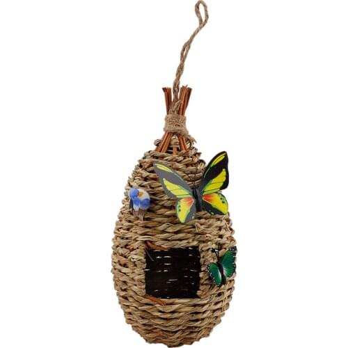 Hand Woven Basket Small Outside Hanging Birdhouses Hummingbird Nesting House Nest Bird Hideaway Cage For Wren