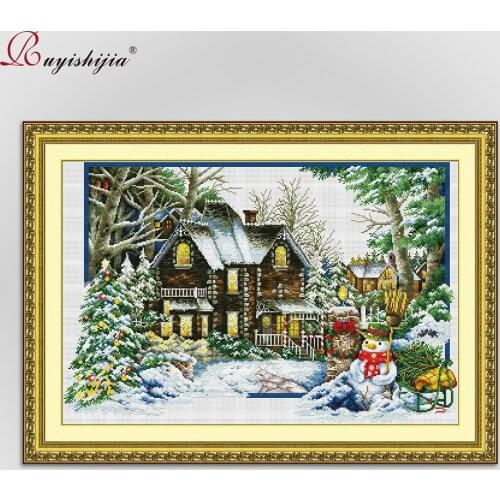 RUYISHIJIA Four Seasons Winter snow scene Decorations Cross Stitch Needlework DIY 11CT Printing Cross Stitch Embroidery Kits