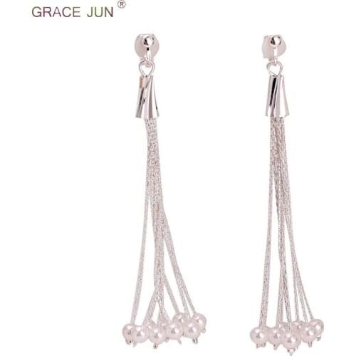 Fashion Luxury Simulated Pearl Long Tassel Clip on Earrings Non Piercing for Women Gorgeous Bridemaids Wedding Pierced Earrings