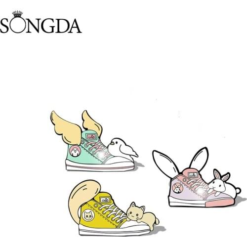 SONGDA-Cute Cartoon Shoes Enamel Pins Cat Rabbit Bird Brooches Denim Collar Bag Badge Cute Creative Brooch for Jewelry Wholesale