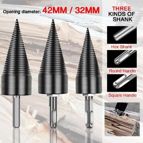 32mm/42mm HSS Firewood Splitter Drill Bit Round/Hex/Triangle Shank Wood Split Cone Drill Bit Woodworking Tools