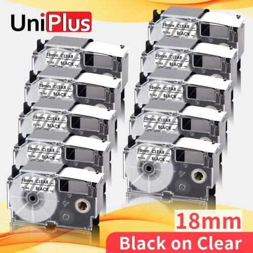 UniPlus 18mm Label Tape XR-18X Black on Clear Compatible Casio Label Maker XR18X for Casio Label Printer KL-780 KL-2000 KL-430