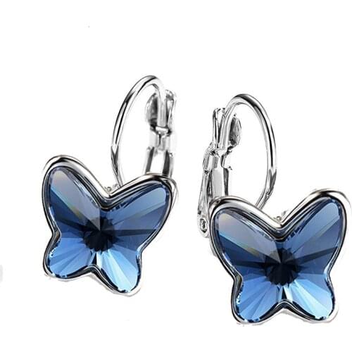 Hermosa Butterfly Dangle Drop Earrings Austrian Crystal Hypoallergenic Jewelry Gift Box