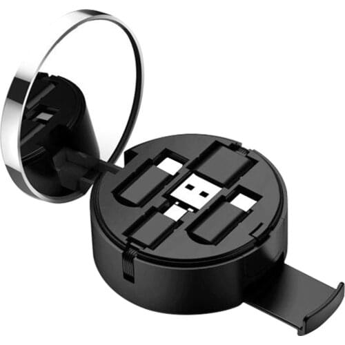 3-In-1 Retractable Cable Mirror Box Multifunctional Charging Cable Makeup Mirror Phone Holder Skin Care Tool EK-New