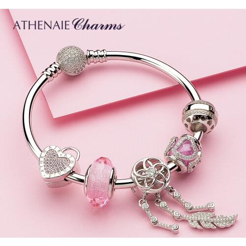ATHENAIE 925 Silver Luxury Dream Catcher Charms Bracelets&Bangles with Heart Bead For Women Pulseras Jewerly Valentines Day