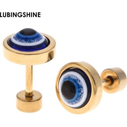 Stainless Steel Stud Earrings Gold Black Silver Color Evil Eye Round Earrings for Women Fashion Piercing Body Jewelry Brincos
