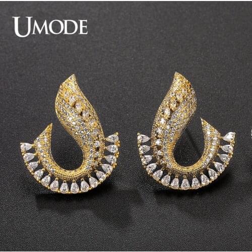 UMODE New Unique Pave CZ Zircon Big Stud Earrings for Women Clear Water Drop Crystal Gold Color Jewelry Party Dating Gift UE0657