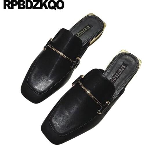 Ladies beautiful flats shoes women fitness designer slip on metal nude mules 2019 chain square toe moccasins walking slippers