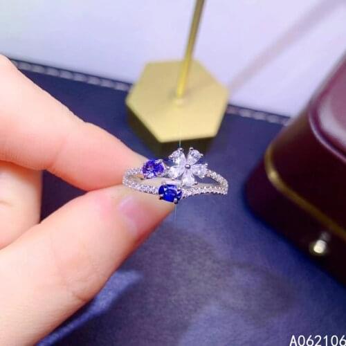 925 Pure Silver Chinese Style Natural Sapphire Tanzanite Womens luxury popular Flower Adjustable Gem Ring Fine Jewelry Suppor D