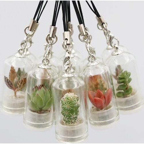 1pc Random Mini Simulation Fake Green Succulent Plant Pendant Keychain Glass Cover Craft Gifts Home Party Hanging Pendant