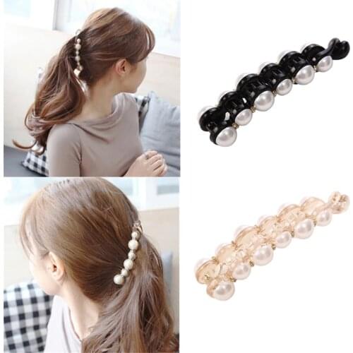 1Pc Pearls Hairpins Banana Clips Girls Hairgrips Girl Ponytail Barrettes Jewelry Hair Pins Accessories Women