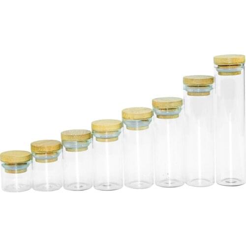 10ml 15ml 20ml 25ml 35ml 40ml 50ml Glass Bottle with Bamboo Lid Empty Leak proof Airtight Food Storage Clear Bottle Jars 50pcs