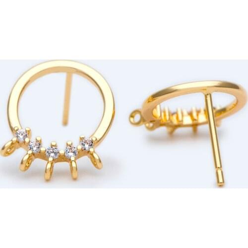 10pcs CZ Paved Gold Circle Ear Posts, Geometric Stud Earrings with 5 Loops, DIY Jewelry Making Handmade Accessories Findings