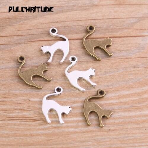 16PCS 14*19mm New Product Two Color Lovely Cat Charms Animal Pendant Jewelry Metal Alloy Jewelry Marking