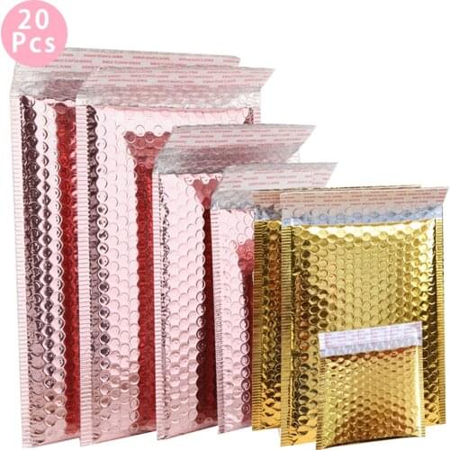 20Pcs Rose Gold Bubble Mailer Packaging Envelope Mailers Padded Gift Shipping Bag Make Up Mailing Bags Various Sizes