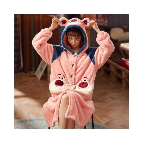 2020 Warm Bathrobe Nightgown Winter Thicken Flannel Cute Hooded Homewear Loosely Increase Fashion sexy sleepwear bath robe pjs