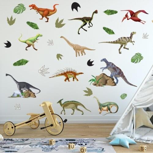 3Style Dinosaur Wall Sticker Kids Room Decor Aesthetic Boy Bedroom DIY Cartoon Self-adhesive Wallpaper Nursery Wall Decoration