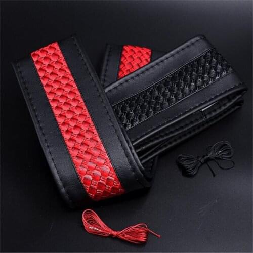 Car Accessories Carving DIY Hand-sewing Car Steering Wheel Cover With Needle and Thread Black Red Colors