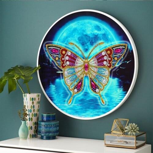 Butterfly Pattern Diamond Painting White Round Frame DIY Rhinestone Embroidery Mosaic Home Decor Painting Wall Tassel Painting