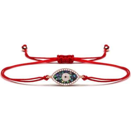 White Cubic Zirconia Awabi Shells Evil Eye Lucky Charm Bracelet For Women Good Quality Copper CZ Red String Handmade Jewelry Her