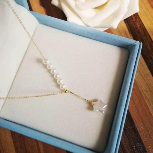 Free shipping Star shape pearl real freshwater cultured gold pendant necklace women high quality gift jewelry