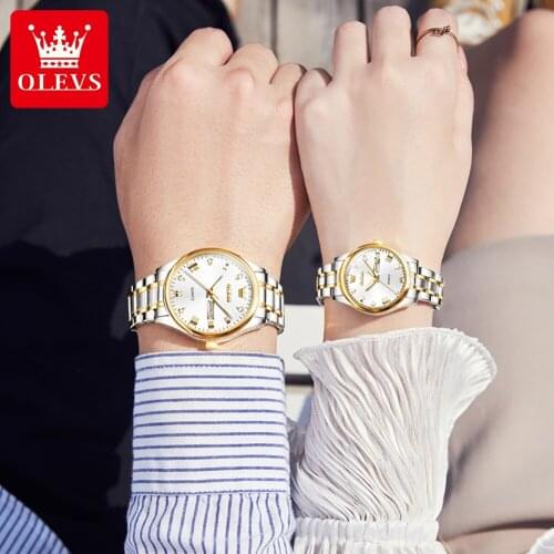OLEVS Couple Watch Mens Watch Top Brand Luxury Quartz Watch Lady Clock Lady Dress Watch Fashion Casual Couple Watch Presente
