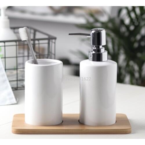 Simple Black White Soap Dispenser Lotion Tank Home Hotel Ceramic Press Shower Gel Hand Soap Bottle Soap Dispenser Set