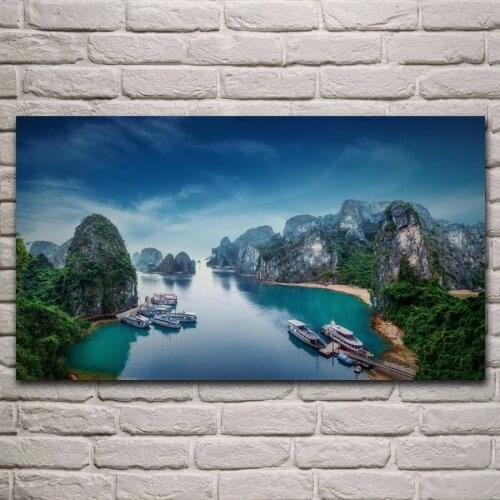 Halong bay nature beauty landscape blue river sea water mountain living room decor home art decor wood frame fabric poster KF984