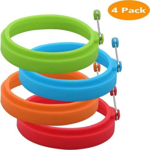 Pripaso New Egg Ring Silicone Egg Rings Non Stick Egg Cooking Rings Perfect Fried Egg Mold or Pancake Rings(4pcs) (Multicolor)