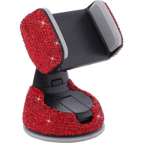 Red Rhinestones multi-function air outlet car navigation bracket car suction cup rotating car mobile phone holder