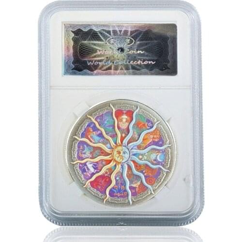 Colorful Twelve Constellation Commemorate Silver Coins Collectibles Gifts Non-Currency W/ Acrylic Case