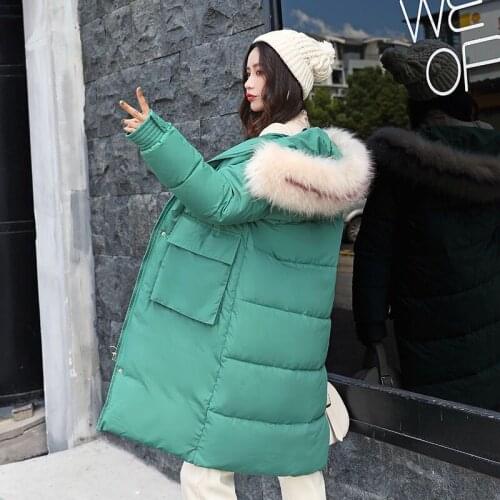 Faux fox fu Jackets Female Winter Coat Womens Parka Hooded Warm Coat Big pocket Coat Jacket Cotton Padded Jacket Plus Size