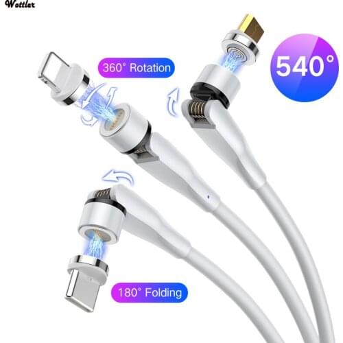 540 Degree Rotation Magnetic USB Data Charger Cable for iPhone Micro USB Cable Type C Magnet 3A Fast Charging For Samsung Xiaomi