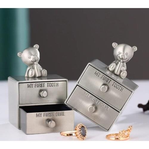 Metal Baby Teeth Storage Box Drawer Type Lanugo Tooth Preservation Box Bear Gifts Box Art Craft Home Decoration Baby Keepsake