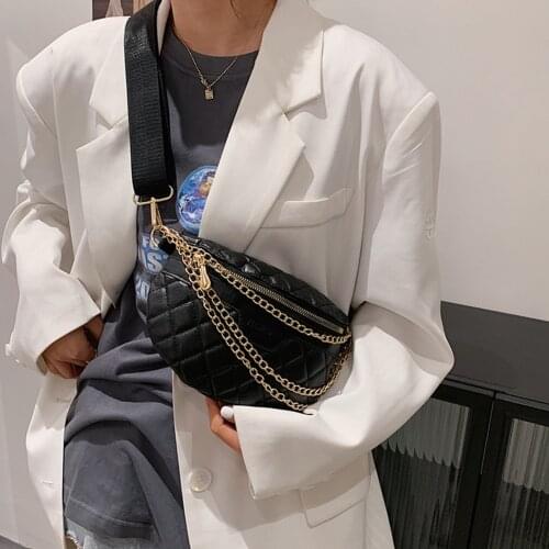 Fashion Women Lattice Pattern Pure Color Shoulder Crossbody Bag Casual Ladies Chain Small Waist Chest Bags Fanny Packs