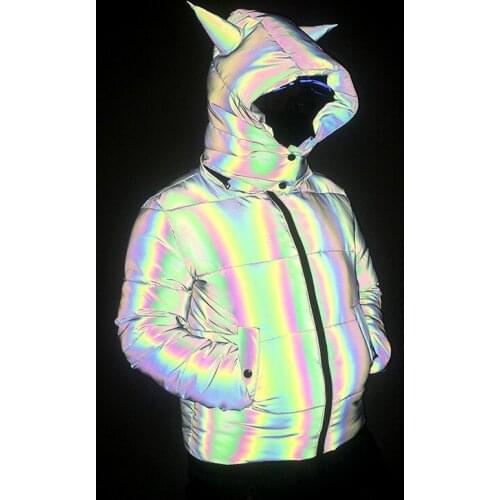 2021 Mens and Womens Rainbow Reflective Cotton-Padded Clothes Youth Colorful Reflective Animal Horn Cotton-Padded Clothes