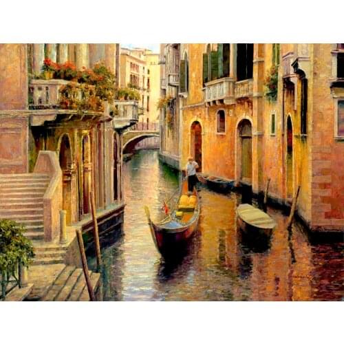 Golden Evening Gondola Cross Stitch Kits Scenery Color 14CT Unprinted For DIY Embroidered Handmade Arts Set Wall Home Decor